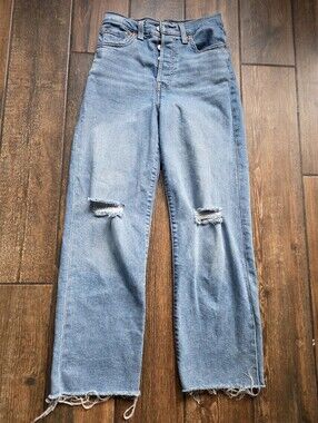 Levis Light Wash Distressed Ribcage  Straight Ankle Jeans Button Fly 24